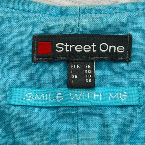 Street One Linen Blue Sleeveless Lined Pockets Knee Length Summer Dress 10 - Picture 8 of 15